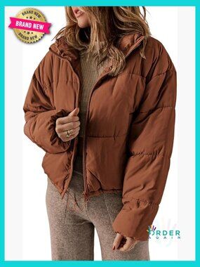 Winter Puffer Jacket Long Sleeve Full Zip Quilted Warm with Pockets